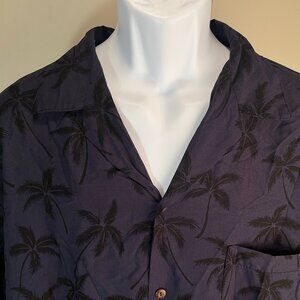 Vintage Two Palms Men's blue w/ black short sleeve hawaiian shirt XL EUC